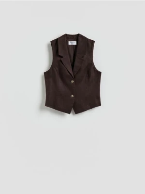 Reserved - Lniana kamizelka - ciemnobrązowy