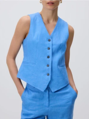 Reserved - Lniana kamizelka garniturowa - niebieski