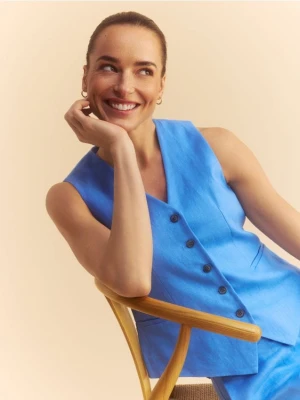 Reserved - Lniana kamizelka garniturowa - niebieski