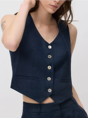 Reserved - Lniana kamizelka - granatowy