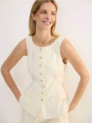 Reserved - Lniana kamizelka - złamana biel