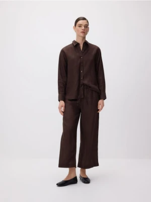 Reserved - Lniana koszula - ciemnobrązowy