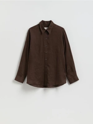 Reserved - Lniana koszula - ciemnobrązowy