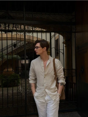 Reserved - Lniana koszula regular fit - beżowy