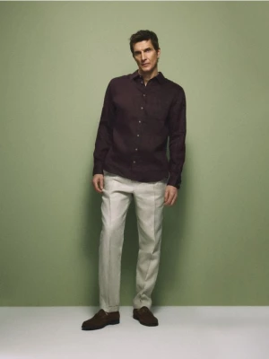 Reserved - Lniana koszula regular fit - brązowy