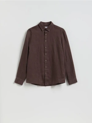 Reserved - Lniana koszula regular fit - ciemnobrązowy