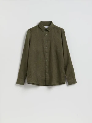 Reserved - Lniana koszula regular fit - ciemnozielony