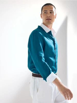 Reserved - Lniana koszula regular fit - ciemny turkus