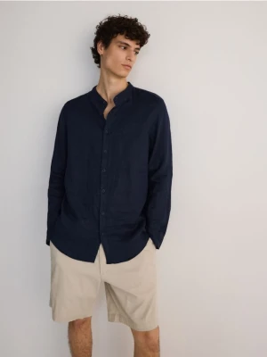 Reserved - Lniana koszula regular fit - granatowy