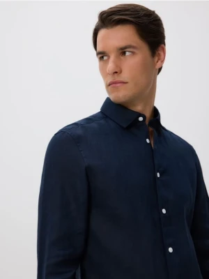 Reserved - Lniana koszula regular fit - granatowy