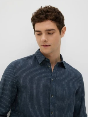 Reserved - Lniana koszula regular fit - granatowy