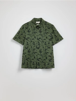 Reserved - Lniana koszula regular fit - zielony