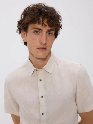 Reserved - Lniana koszula slim fit - beżowy