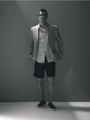 Reserved - Lniana koszula slim fit - beżowy