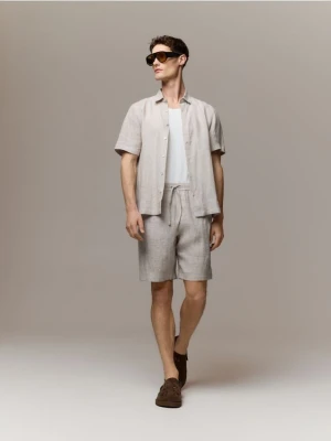 Reserved - Lniana koszula slim fit - beżowy