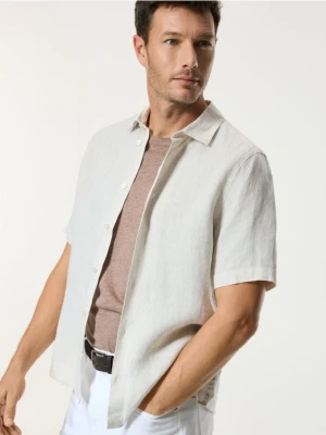 Reserved - Lniana koszula slim fit - beżowy
