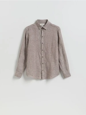 Reserved - Lniana koszula slim fit - brązowy