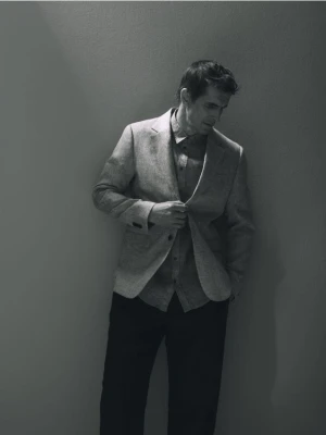 Reserved - Lniana koszula slim fit - brązowy