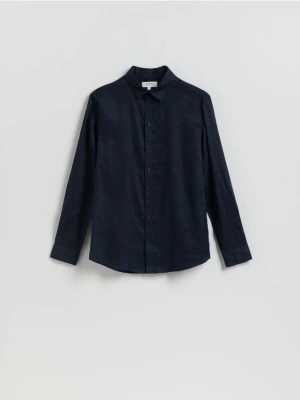 Reserved - Lniana koszula slim fit - granatowy