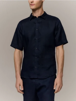 Reserved - Lniana koszula slim fit - granatowy