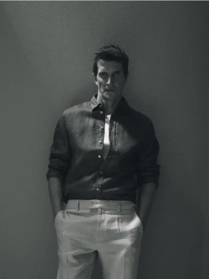 Reserved - Lniana koszula slim fit - zielony