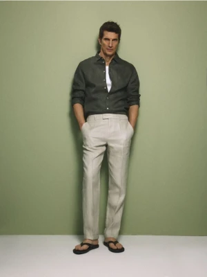 Reserved - Lniana koszula slim fit - zielony