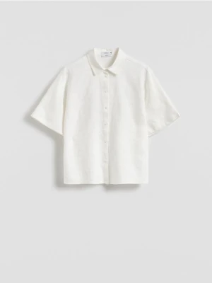 Reserved - Lniana koszula z krótkimi rękawami - biały