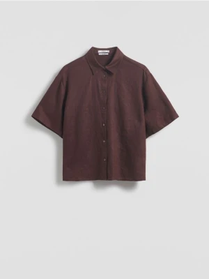 Reserved - Lniana koszula z krótkimi rękawami - ciemnobrązowy