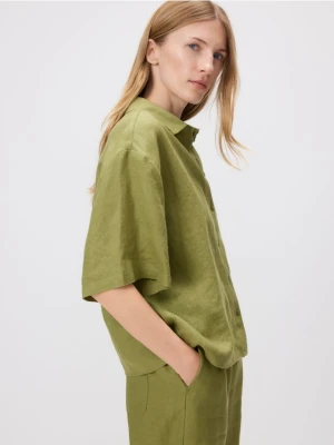 Reserved - Lniana koszula z krótkimi rękawami - zielony