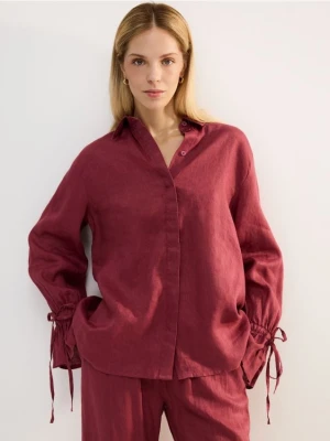 Reserved - Lniana koszula z wiązaniami - brudny róż