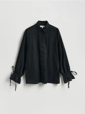 Reserved - Lniana koszula z wiązaniami - czarny