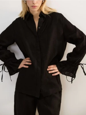 Reserved - Lniana koszula z wiązaniami - czarny