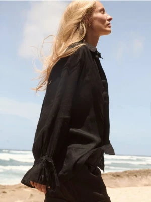 Reserved - Lniana koszula z wiązaniami - czarny