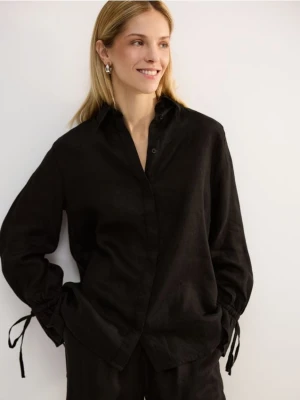 Reserved - Lniana koszula z wiązaniami - czarny