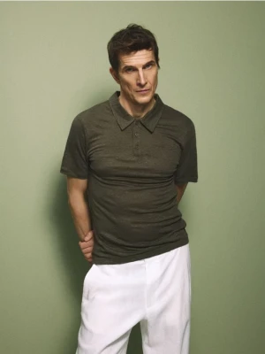 Reserved - Lniana koszulka polo - zielony