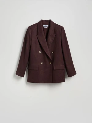 Reserved - Lniana marynarka - ciemnobrązowy