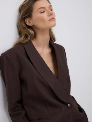 Reserved - Lniana marynarka - ciemnobrązowy