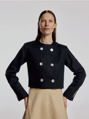 Reserved - Lniana marynarka - granatowy