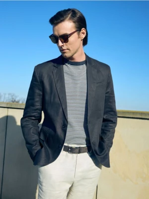 Reserved - Lniana marynarka slim fit - ciemnobrązowy