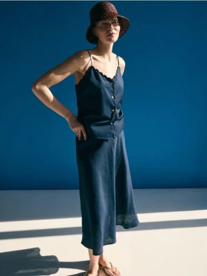 Reserved - Lniana spódnica - granatowy