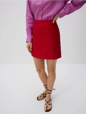 Reserved - Lniana spódnica mini - czerwony