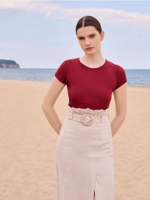 Reserved - Lniana spódnica z paskiem - beżowy