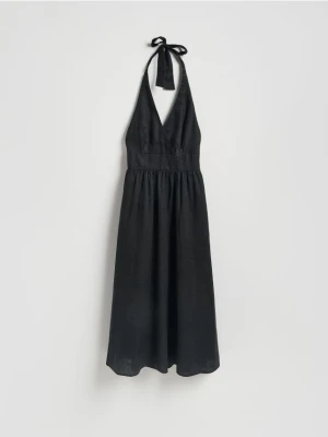 Reserved - Lniana sukienka midi - czarny