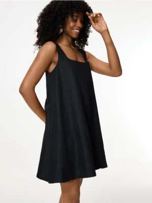 Reserved - Lniana sukienka mini - czarny