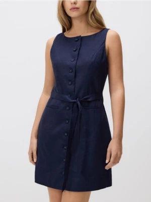 Reserved - Lniana sukienka mini - granatowy