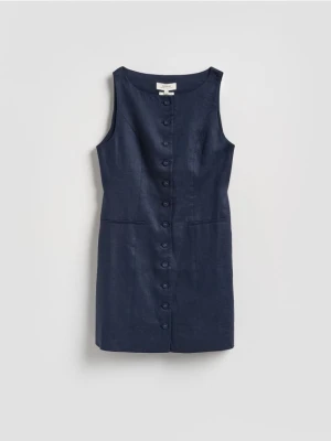 Reserved - Lniana sukienka mini - granatowy