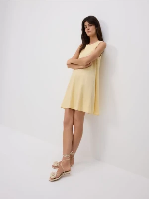 Reserved - Lniana sukienka mini - jasnożółty