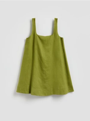 Reserved - Lniana sukienka mini - oliwkowy