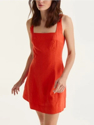 Reserved - Lniana sukienka mini - pomarańczowy