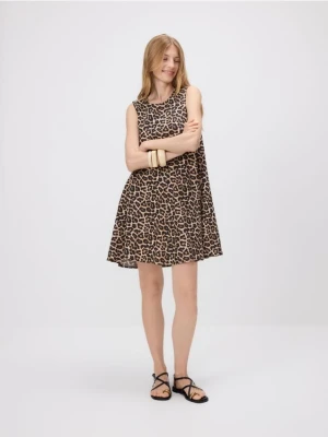 Reserved - Lniana sukienka mini - wielobarwny